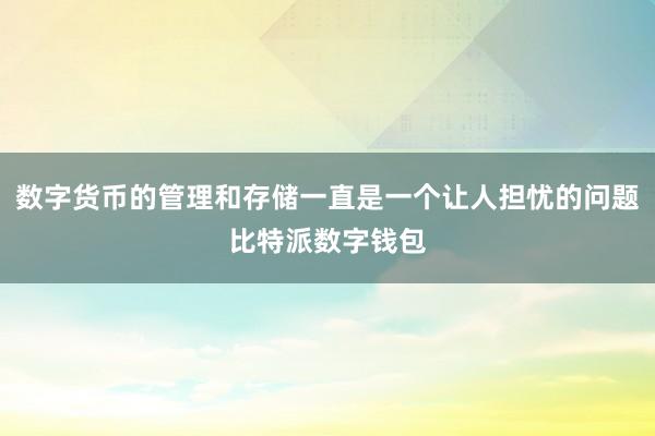 数字货币的管理和存储一直是一个让人担忧的问题比特派数字钱包